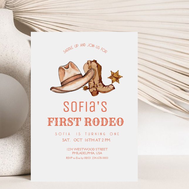 Erste Rodeo Cowgirl Western Modern Birthday Party Einladung (Von Creator hochgeladen)