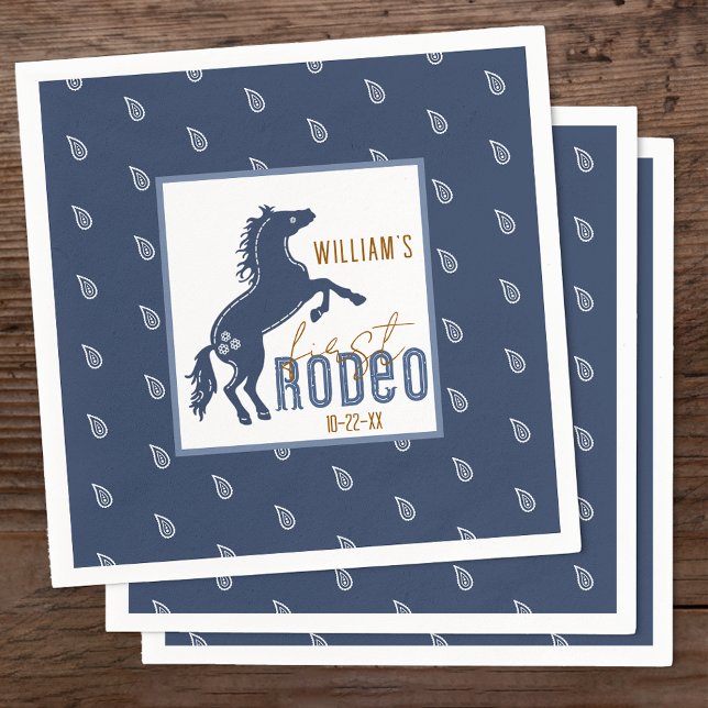 Erste Rodeo Geburtstagsparty Napkins - Western Cow Serviette (Navy Blue 1st Rodeo Birthday Napkins)