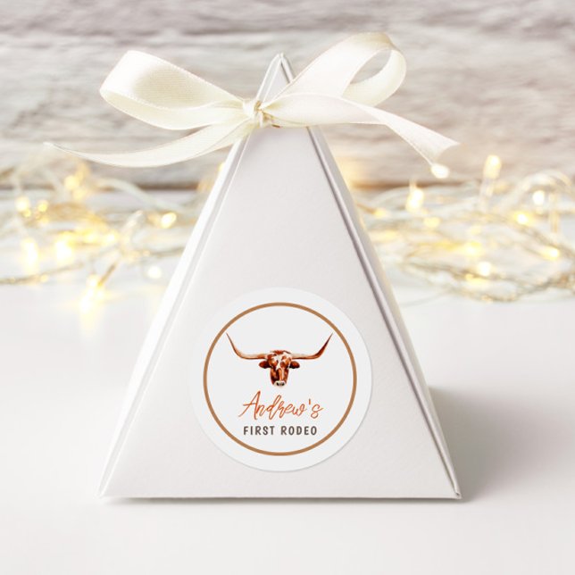 Erste Rodeo Kuh Südlicher Cowboy Geburtstag Runder Aufkleber (Von Creator hochgeladen)