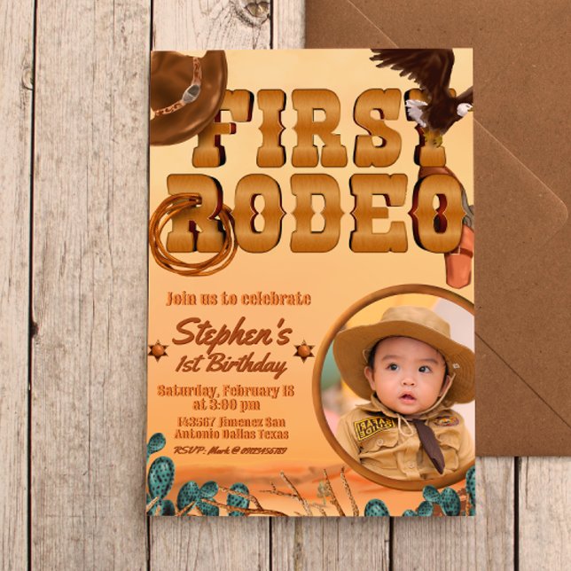 Erste Rodeo mit Foto Einladung (First Rodeo -  Boy 1st Birthday Cowboy Invitation with Picture)