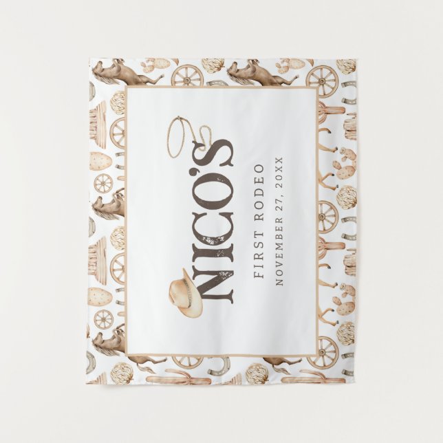 Erste Rodeo Neutral Southern Cowboy Geburtstag Wandteppich (Vorderseite)