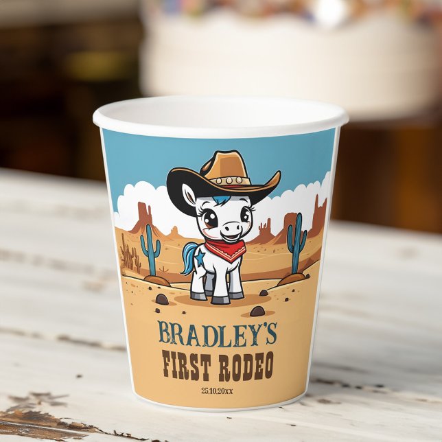 Erste Rodeo niedlich Cowboy-Geburtstagsparty Pappbecher (First Rodeo cute cowboy baby horse birthday party Paper Cups personalized western rodeo tableware)