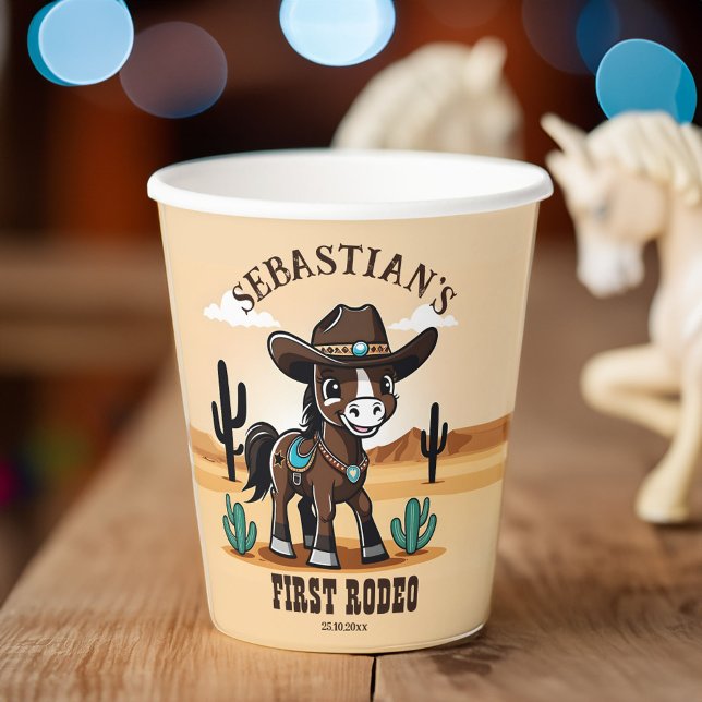 Erste Rodeo niedlich Cowboy-Geburtstagsparty Pappbecher (First Rodeo cute cowboy horse birthday party Paper Cups personalized rodeo party tableware)