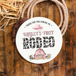 Erste Rodeo Niedlich Pink Personalisiert 1. Geburt Runder Aufkleber