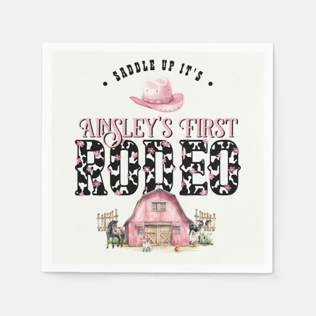 Erste Rodeo Niedlich Pink Personalisiert 1. Geburt Serviette (Vorderseite)