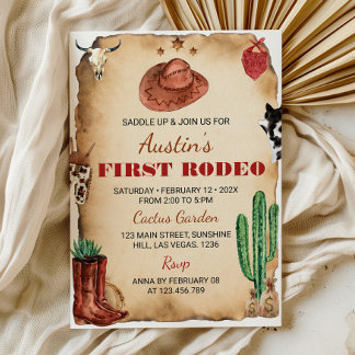 Erste Rodeo Western Cowboy Geburtstagseinladung Einladung