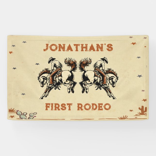 Erste Rodeo Western Cowboy Geburtstagsparty Banner (Horizontal)