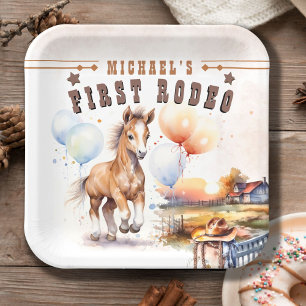 Erste RODEO   Wild West Cowboy 1st Birthday Boy Pappteller