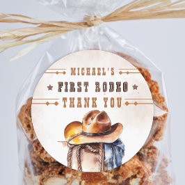 Erste RODEO | Wild West Cowboy 1st Birthday Boy Runder Aufkleber