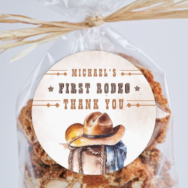 Erste RODEO | Wild West Cowboy 1st Birthday Boy Runder Aufkleber (Von Creator hochgeladen)
