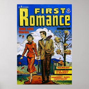 Erste romanische HerbstLiebe Vintage Comicen Poster