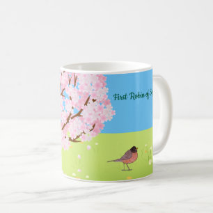 Erste Rotkehlchen des Frühlings Kaffeetasse