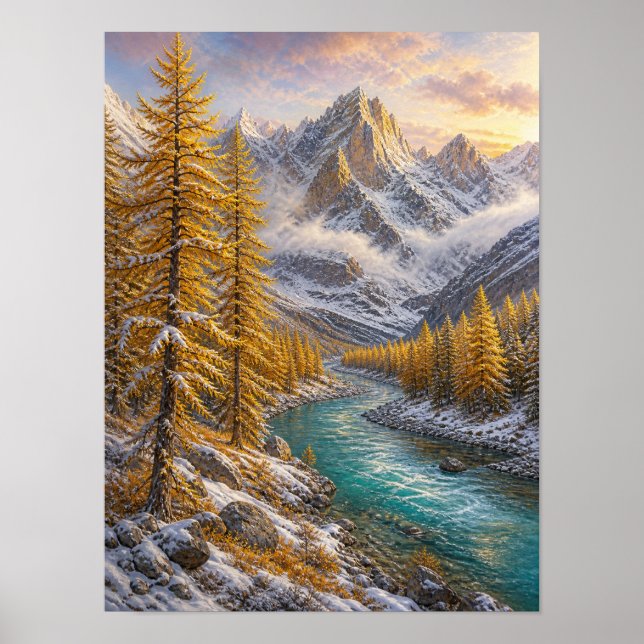 Erste-Schnee-Lärchen-Tal 12x16 Poster (Vorne)