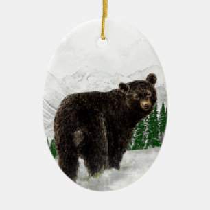 Erste Schneefall Schwarzer Bär Wilderness Keramikornament