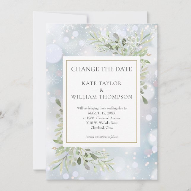 Erste Schneeflocken Ändern Sie die Blätter des Dat Save The Date (Vorderseite)