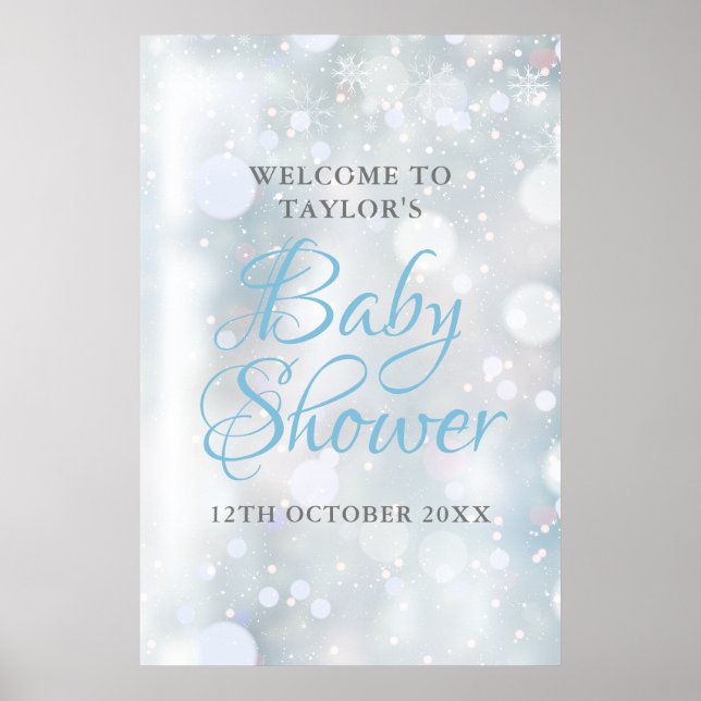 Erste Schneeflocken Baby-Dusche / Sprinkle Willkom Poster (Vorne)