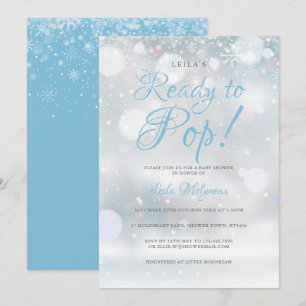 Erste Schneeflocken Blau Ready to Pop Baby-Party Einladung