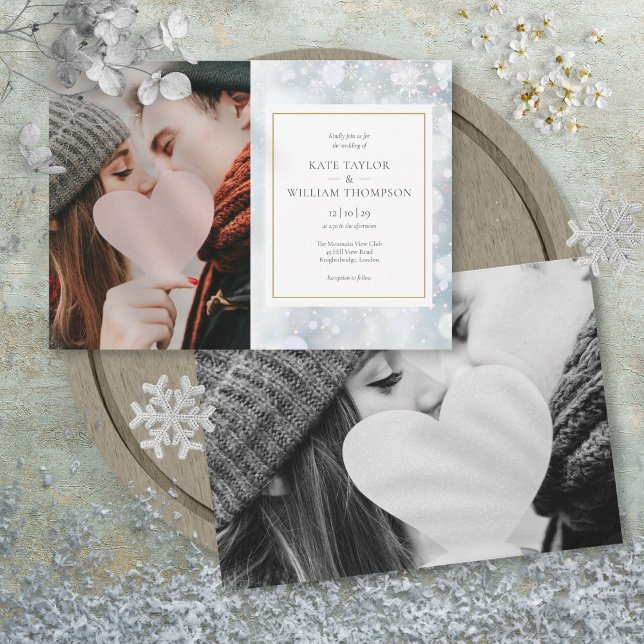 Erste Schneeflocken Fotos Winter Hochzeit Einladun Einladung (First Snowflakes Photos Winter Wedding Invitation)
