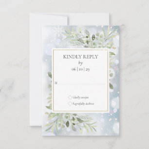 Erste Schneeflocken Grün Winterhochzeit RSVP Karte