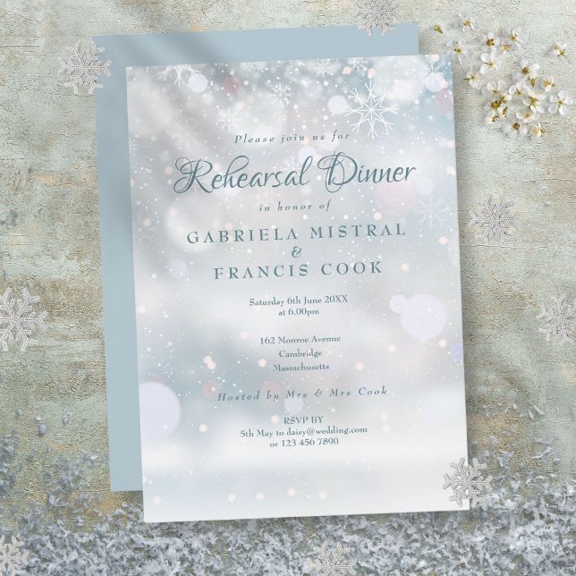 Erste Schneeflocken Hochzeitsessen Probe Einladung (First Snowflakes Wedding Rehearsal Dinner Invitation)