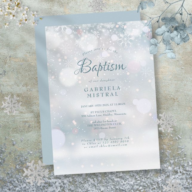 Erste Schneeflocken Taufe Christening Einladung (First Snowflakes Baptism Christening Invitation)