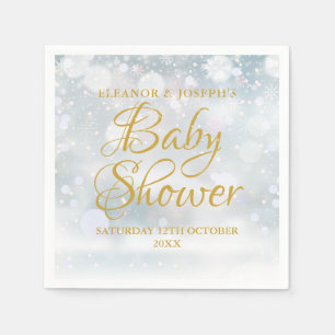 Erste Schneeflocken Winter Paare Baby Shower Serviette