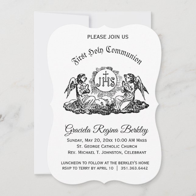 Erste Schwarz-weiße Einladungen des Heiligen Kommu (Vorderseite)