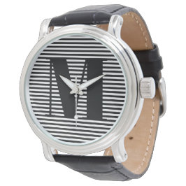 Erste Schwarz-weiße Streifen in Monogramm anpassen Armbanduhr