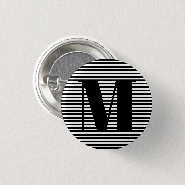 Erste Schwarz-weiße Streifen in Monogramm anpassen Button (Vorne & Hinten)