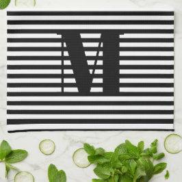 Erste Schwarz-weiße Streifen in Monogramm anpassen Geschirrtuch