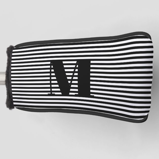 Erste Schwarz-weiße Streifen in Monogramm anpassen Golf Headcover (Vorderseite)