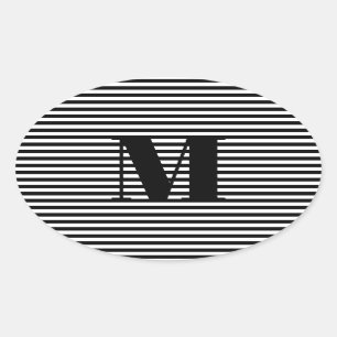 Erste Schwarz-weiße Streifen in Monogramm anpassen Ovaler Aufkleber