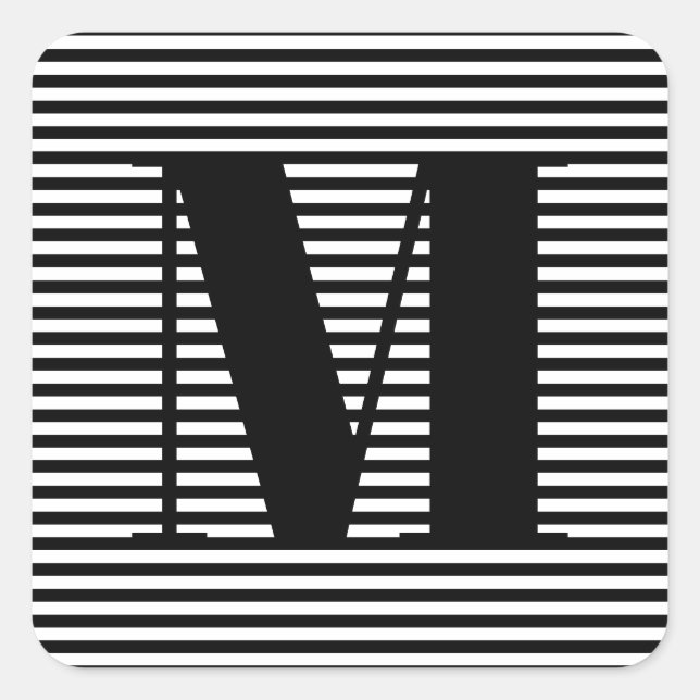 Erste Schwarz-weiße Streifen in Monogramm anpassen Quadratischer Aufkleber (Vorderseite)