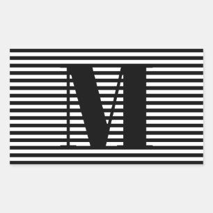 Erste Schwarz-weiße Streifen in Monogramm anpassen Rechteckiger Aufkleber