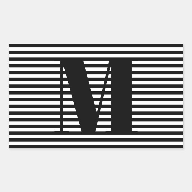 Erste Schwarz-weiße Streifen in Monogramm anpassen Rechteckiger Aufkleber (Vorderseite)