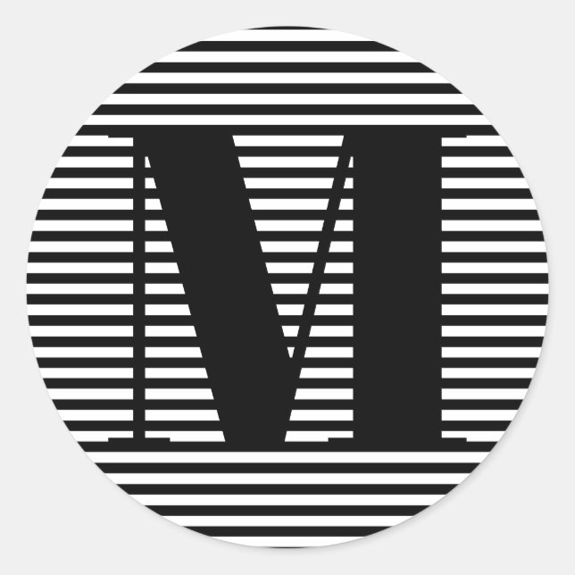 Erste Schwarz-weiße Streifen in Monogramm anpassen Runder Aufkleber (Vorderseite)