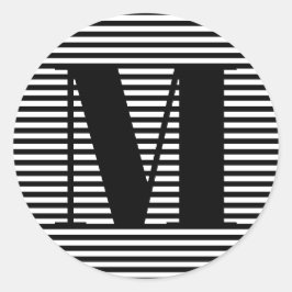 Erste Schwarz-weiße Streifen in Monogramm anpassen Runder Aufkleber