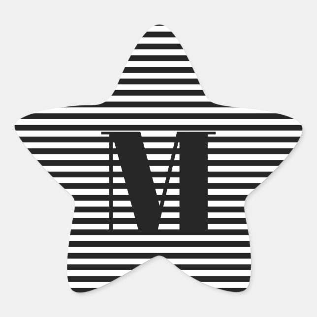 Erste Schwarz-weiße Streifen in Monogramm anpassen Stern-Aufkleber (Vorderseite)