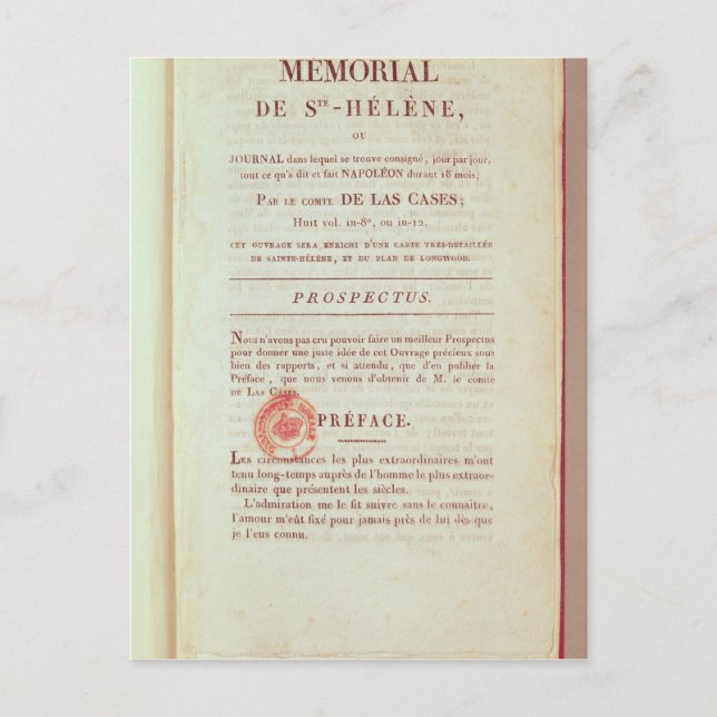 Erste Seite "Memorial de Sainte-Helene" Postkarte (Vorderseite)