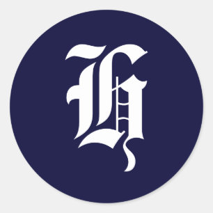 Erste Siegel "H" für Navy Blue & White Monogram Runder Aufkleber