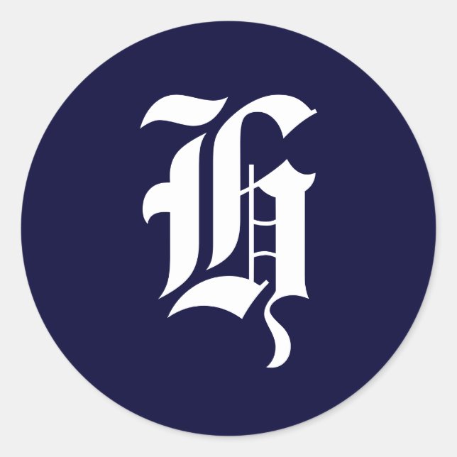 Erste Siegel "H" für Navy Blue & White Monogram Runder Aufkleber (Vorderseite)