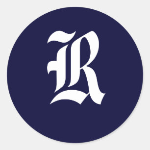 Erste Siegel "R" für Navy Blue & White Monogram Runder Aufkleber