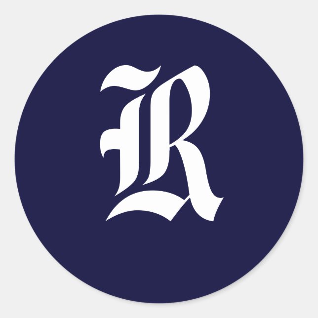 Erste Siegel "R" für Navy Blue & White Monogram Runder Aufkleber (Vorderseite)