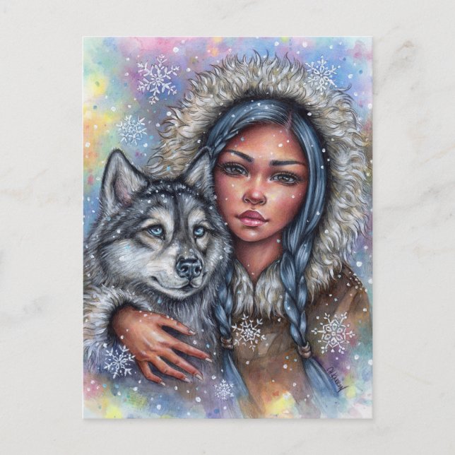 Erste Snow Postcard Husky Pup Beste Freunde Postkarte (Vorderseite)