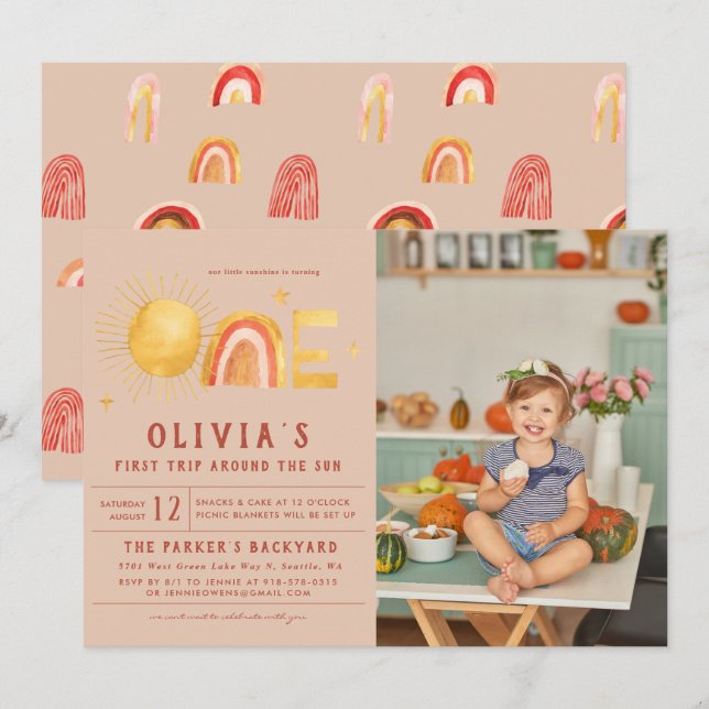 Erste Sonnenreise | 1. Geburtstag Party Einladung (Vorne/Hinten)