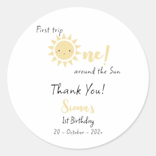 Erste Sonnenreise Niedlich 1. Geburtstag Runder Aufkleber (Vorderseite)