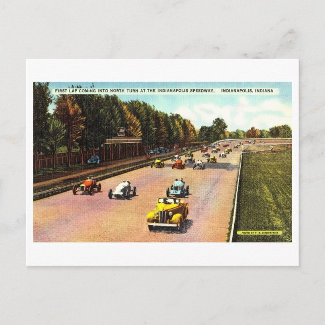 Erste Stufe der Indy 500 Vintage Postkarte (Vorderseite)