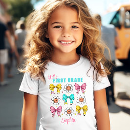 Erste Stufe zurück zur Schule Niedlich Bow Pencil  T-Shirt