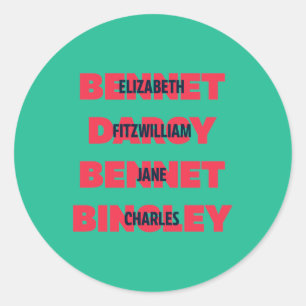 Erste und letzte Namen von Stolz- und Vorurteile Runder Aufkleber