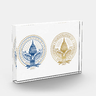 Erste und zweite Amtseinführung von Präsident Trum Fotoblock